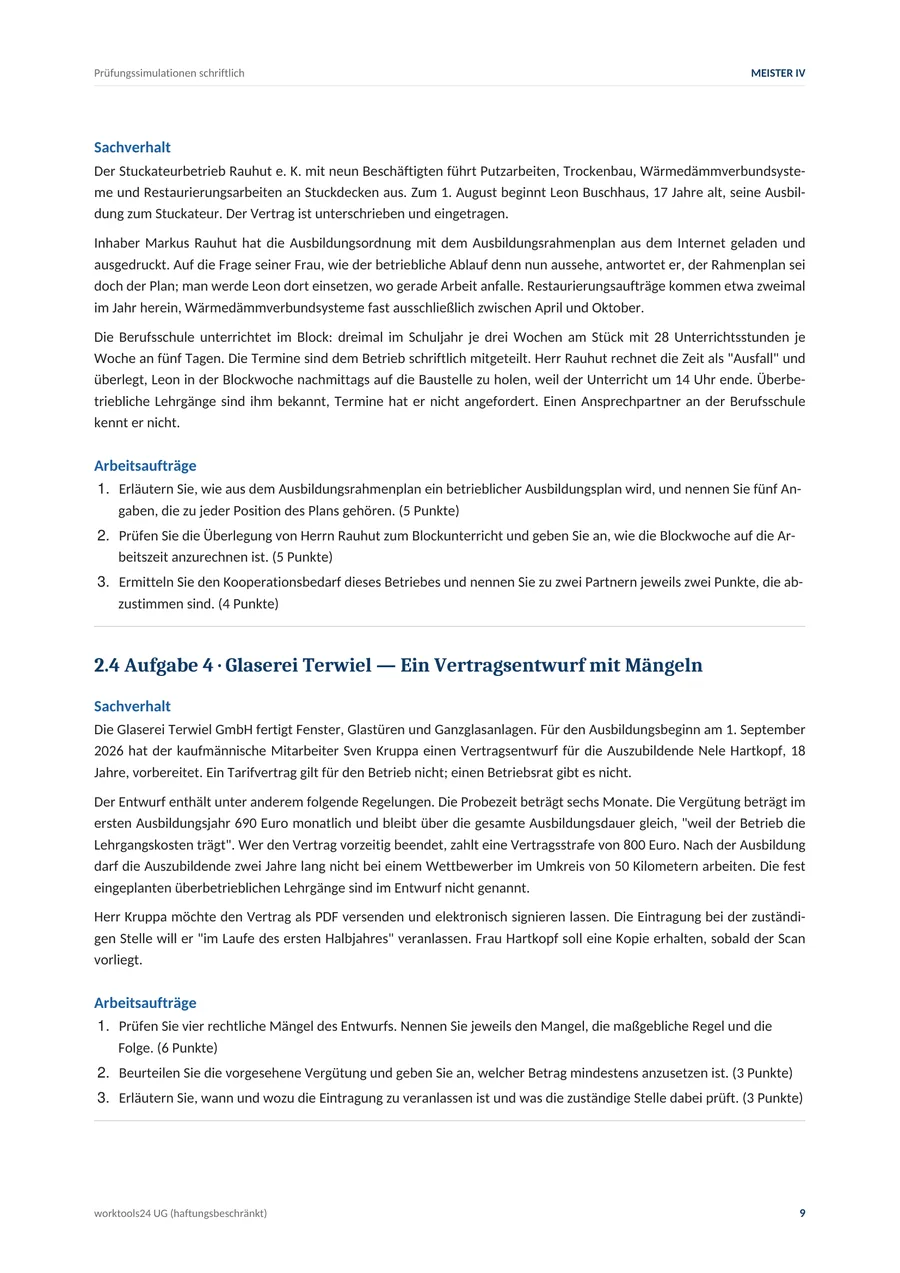 Beispielseite aus einer Prüfungssimulation