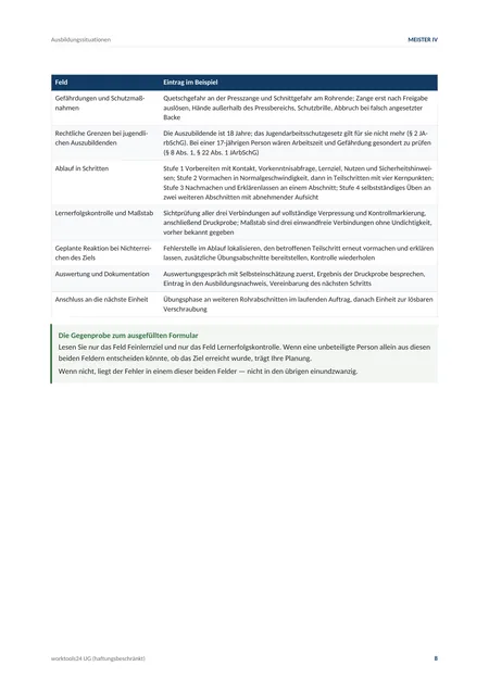 Seite aus den Ausbildungssituationen: ausgefülltes Planungsformular