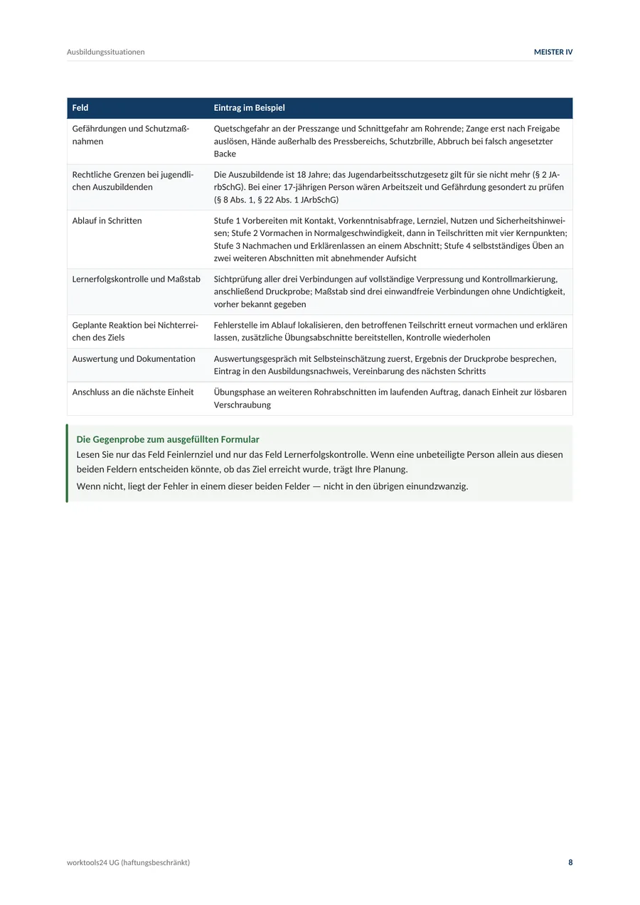 Beispielseite aus den Ausbildungssituationen