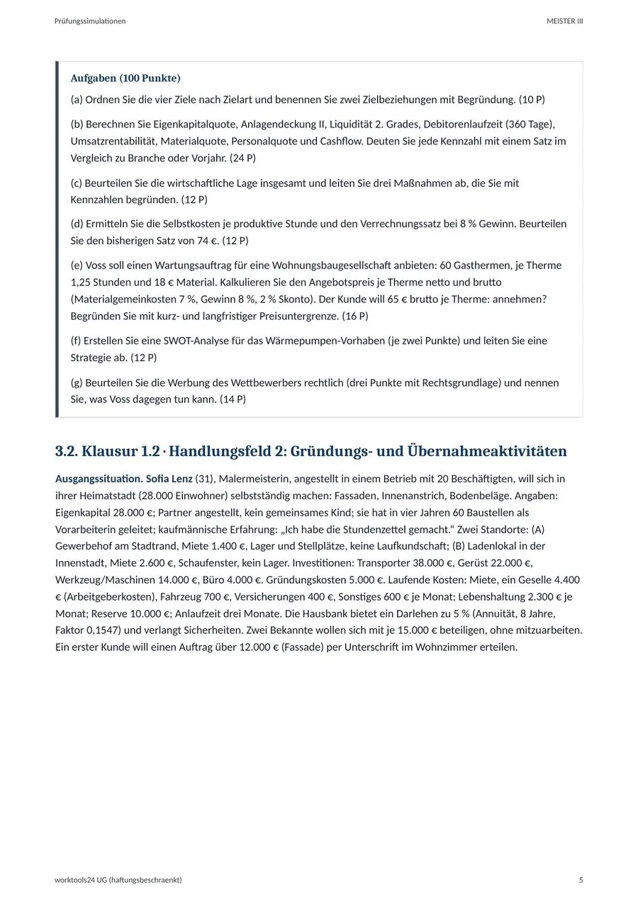 Beispielseite aus einer Prüfungssimulation MEISTER III